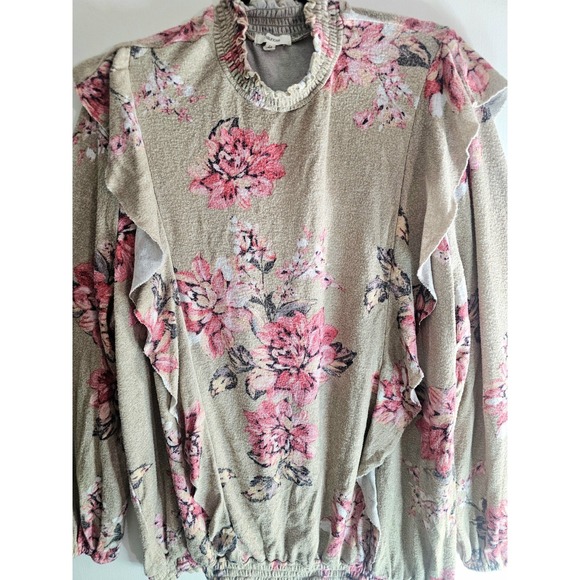 Plus 3X Floral Flowy Spring Sweater Top Womens Coral Colorful Balloon Sleeves - Picture 5 of 9